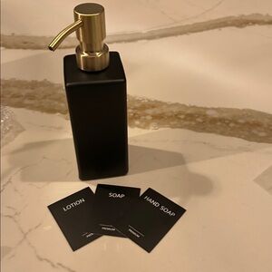 Black Glass Soap Dispenser with Gold Pump, new